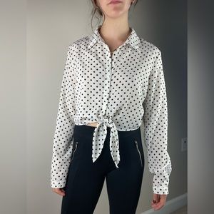 Medium- Forever 21 - White Polka Dot Long Sleeve Blouse